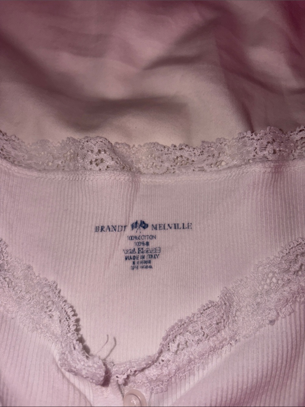 Brandy Melville White Lace Trim Ribbed Tank Top - Picture 2 of 3